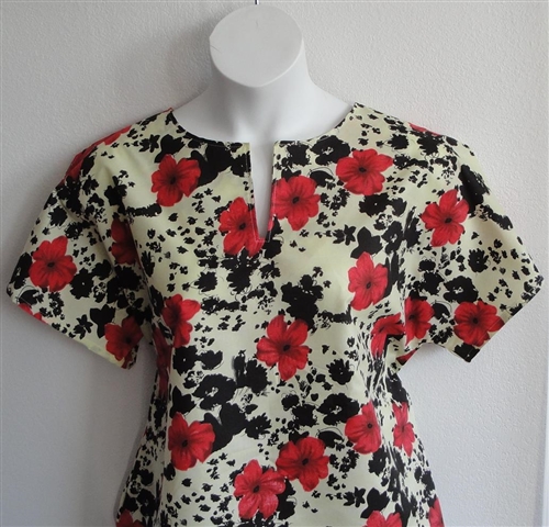 Gracie Shirt - Red Floral on Cream Poly | Woven Fabrics