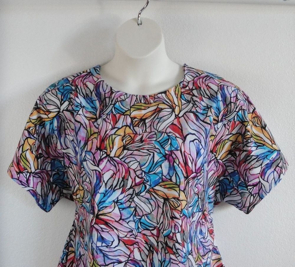 Stain Glass Floral Flannel Post Surgery Shirt - Tracie