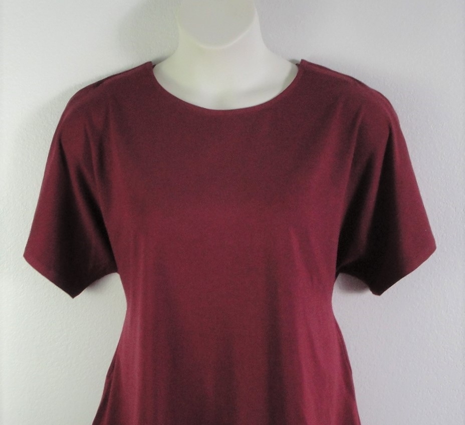 Burgundy cotton adaptive shirt for shoulder surgery, breast cancer, or ...