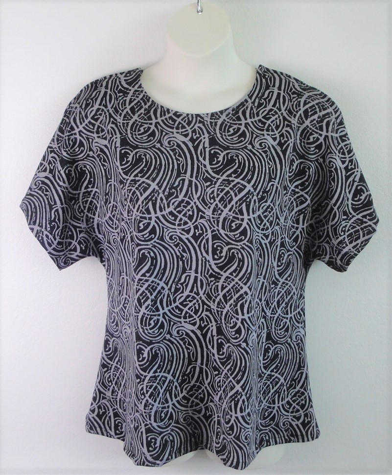 Black/Gray Squiggles Poly Knit Adaptive Shirt - Tracie