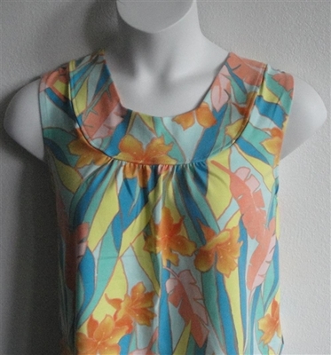 Teal/Orange Tropical Cotton Knit Post Surgery Shirt - Sara