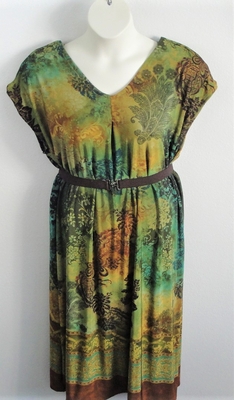 Teal/Brown Batik Acetate Post Surgery Dress - Randi